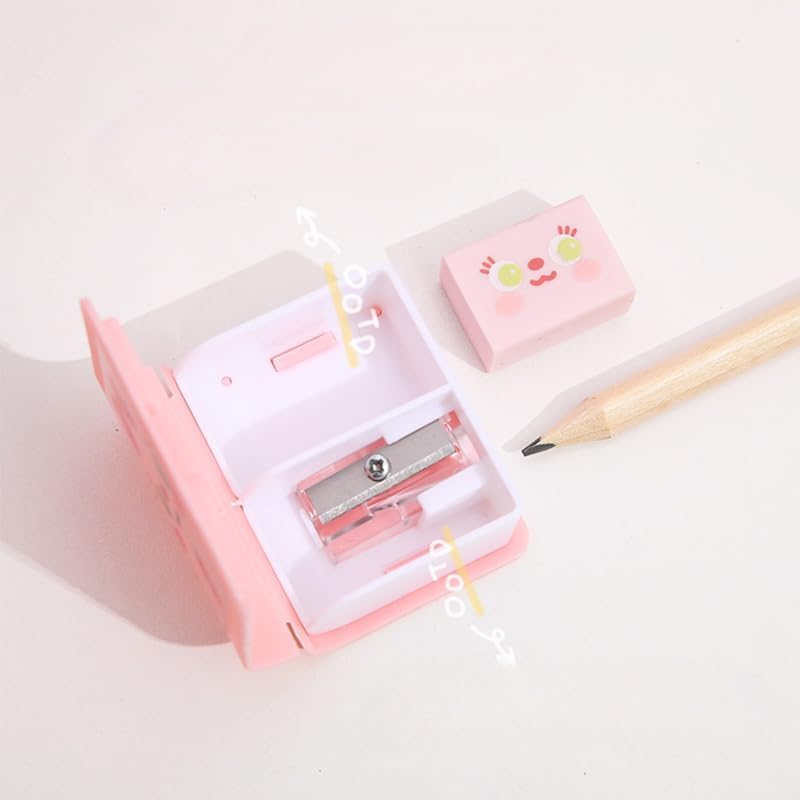Katartizo 4Pcs Cute Dual Purpose Book Pencil Sharpener Eraser, Cute Cartoon Student Eraser Pencil Sharpener - Image 3